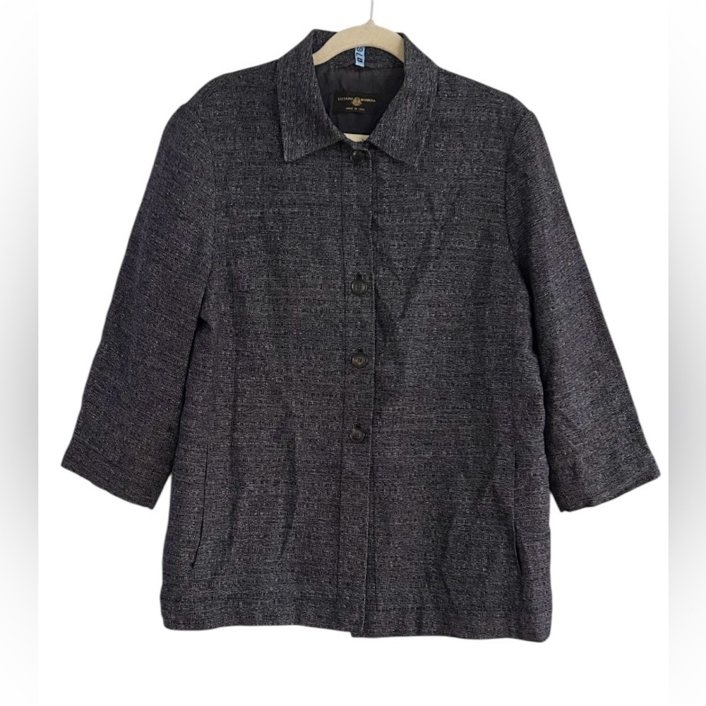 Luciano Barbera Blazer Size 16 Navy Blue Linen Wool Blend